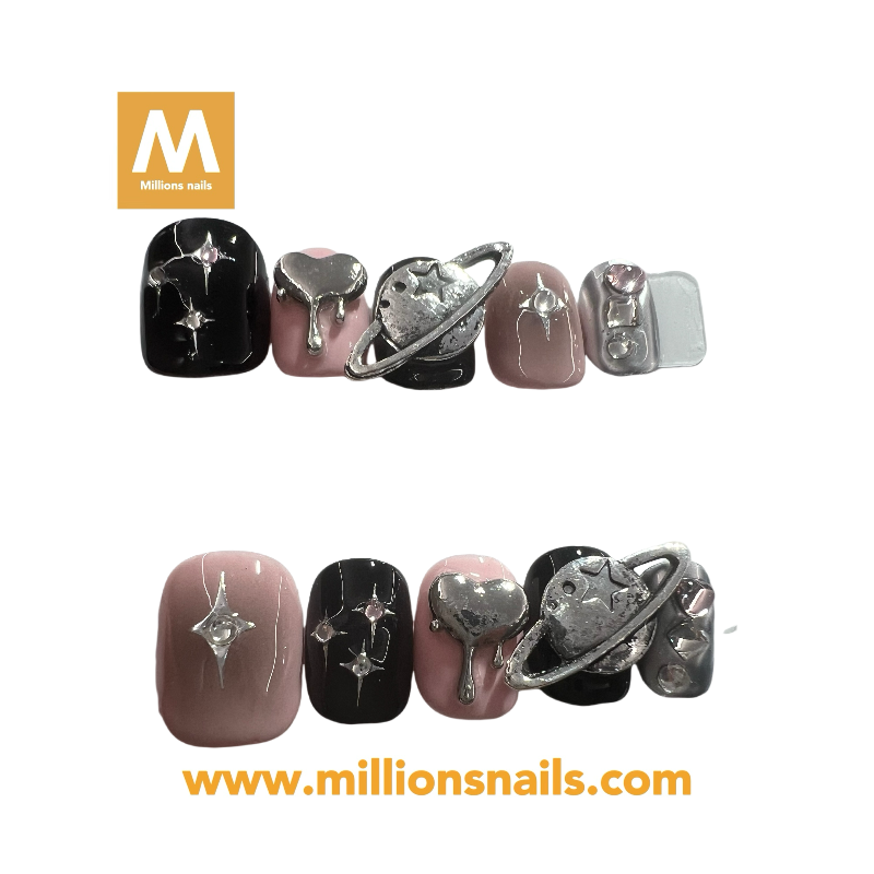 Short square Pink black with silver stars