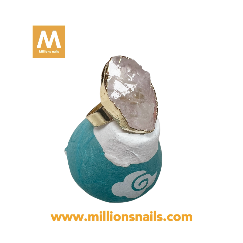 Raw crystal ring white FLAT stone - gold