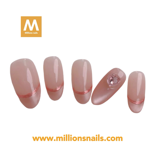 Oval pinky French manicure style with cat's eye painting