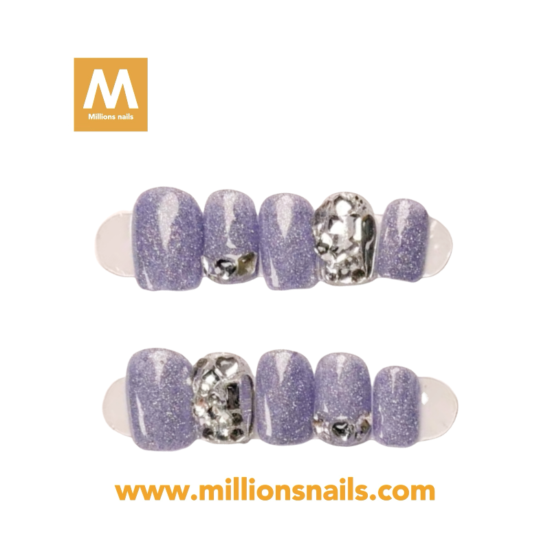 Short square purple and silver diamond