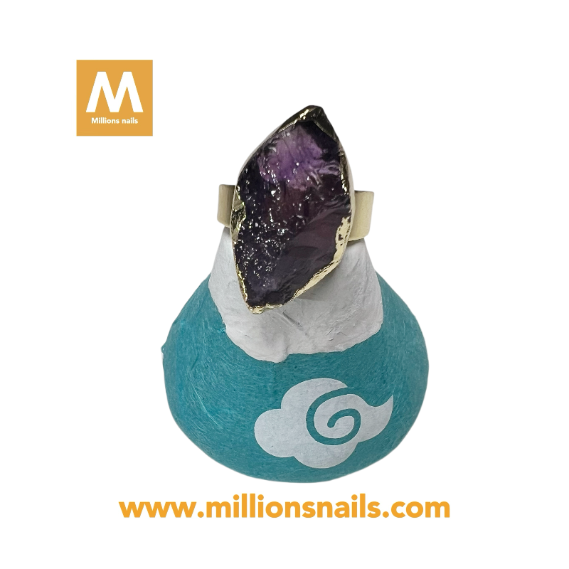 Raw crystal ring purple FLAT stone - gold